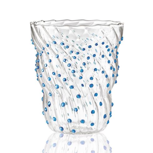 Italesse Twist Pua Handcrafted Single Large Glass Tumbler 370cc Clear And Blue - IT3354BL