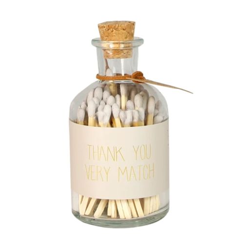 My Flame Matches In Glass Bottle With The Message 'Thank you very match' In Sand - MF.MTCH.SND