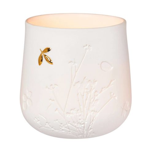 Rader Tea Light Holder In Porcelain With Leaf Decal - RA14134