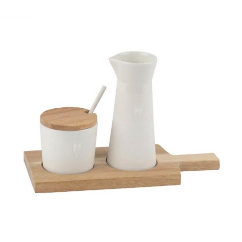 Rader Milk And Sugar Servers In Porcelain On Acacia Board Little Friends Range - RA14271