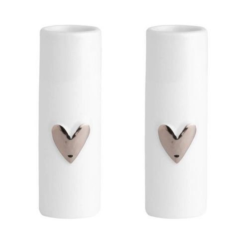 Rader Vases Mini Size Set of 2pcs In Porcelain With Silver Heart Decal - RA14277