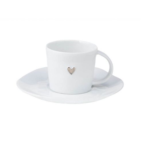 Rader Espresso Coffee Cup In White Porcelain With Silver Heart Decal - RA14342