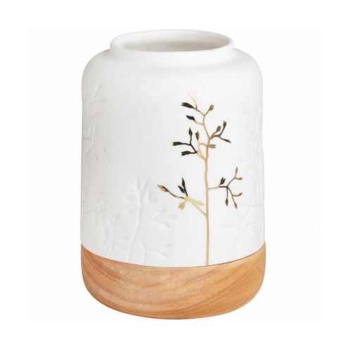 Rader Vase In Porcelain With Gold Twig Decoration With Wooden Base Medium Size - RA15170