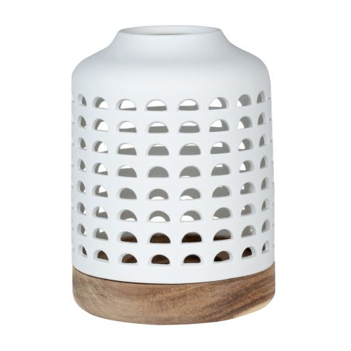 Rader Lantern In Porcelain With Acacia Wood Base Large Size - RA16795