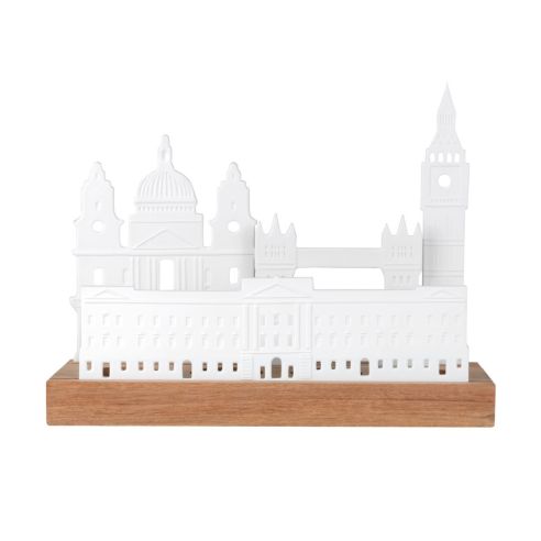 Rader Tea Light Holder In Porcelain City Skyline London Design With Acacia Base - RA92219