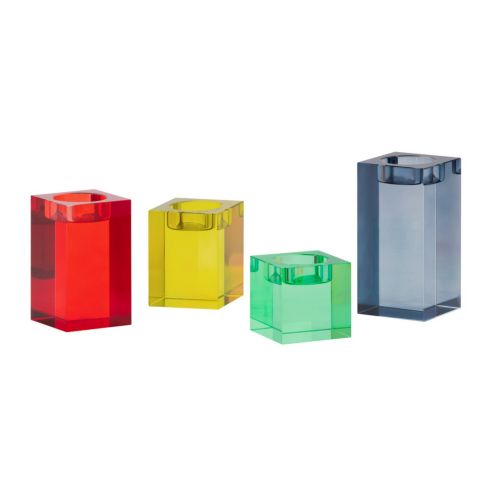 Remember Set Of 4 Weighty Translucent Glass Block Candle Tea Light Holders Vela Design With Slight Surface Marks - REKH50Z1