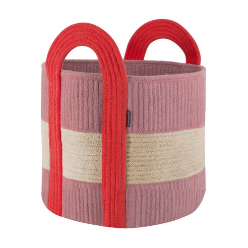 Remember Storage Basket Colombo Design In Small Size Made Of Sewn Cotton Rope In Berry With 2 Carry Handles - REAK03