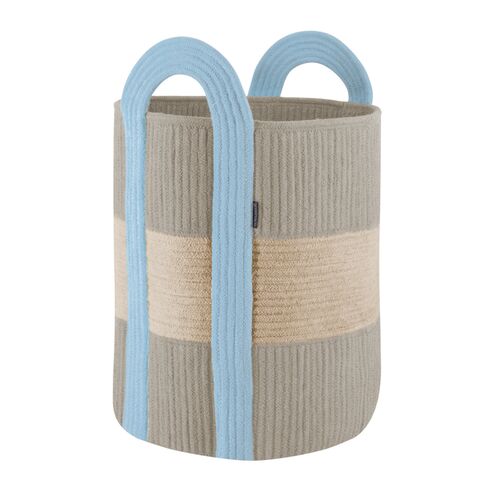 Remember Storage Basket Colombo Design In Large Size Made Of Sewn Cotton Rope In Grey With 2 Carry Handles - REAK04