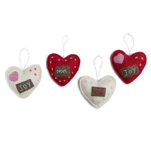 Set of 2 Noel and Joy Heart Decorations - EN101023