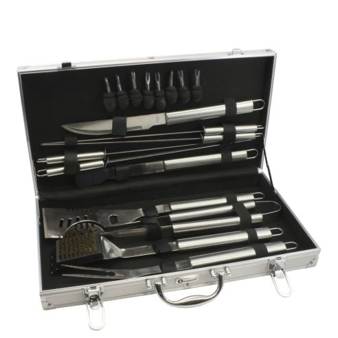 Leopold Vienna BBQ Barbecue Case Complete With 18 pieces In Stainless Steel With Silver Steel Case - BRLV01070