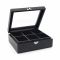 Bredemeijer Tea Box With 6 Separate Inner Compartments And A Window Lid in Black Bamboo With Scratches & Marks To Glass - BR184011Z1